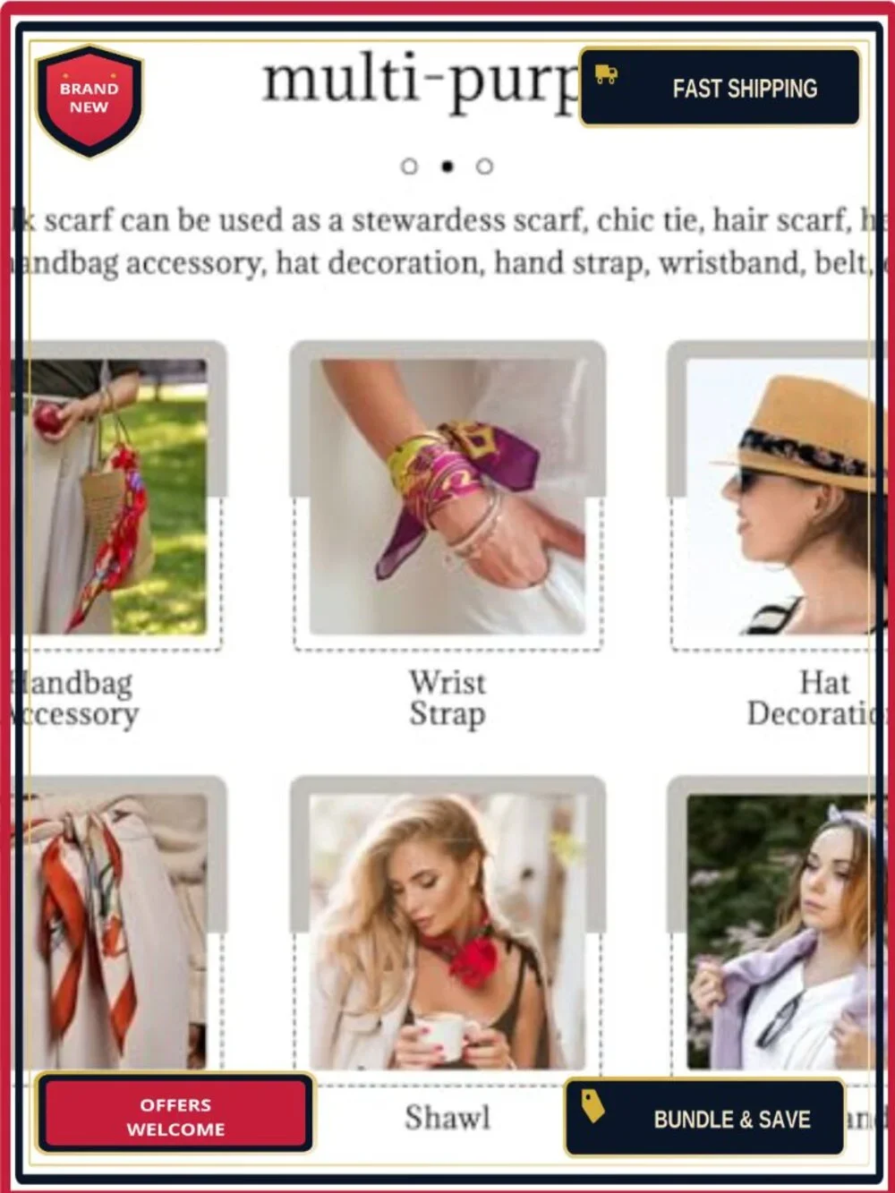 Polyester Fashion Scarf Wrap Shawl for Women Men Hair Neck Headscarf Handbag